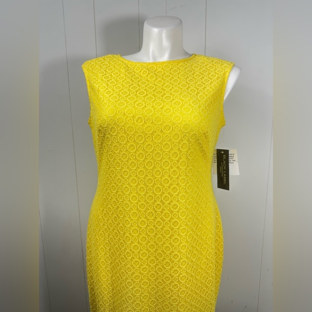 NWT Black Label By Evan-Picone Women's Sz 16 Yellow Sleeveless Lace A-Line Dress - Picture 2 of 10